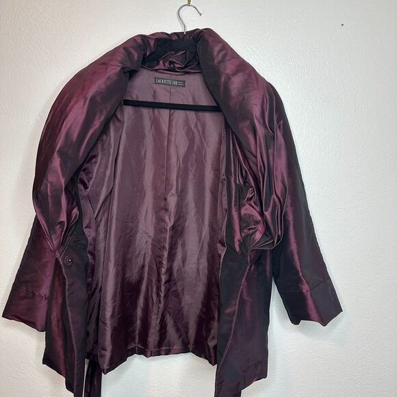 Lafayette 148 New York Purple Silk Wrap Jacket Tie Waist Kimono Petite/S Luxury - Picture 7 of 8